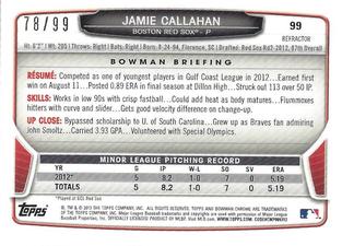 2013 Bowman Chrome Mini - Blue Refractors #99 Jamie Callahan Back