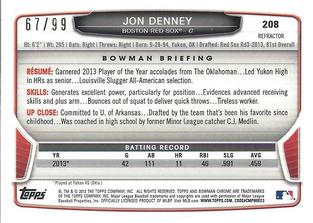 2013 Bowman Chrome Mini - Blue Refractors #208 Jon Denney Back