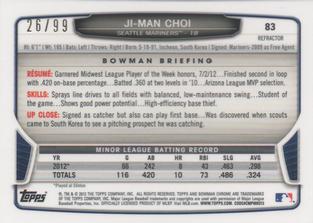 2013 Bowman Chrome Mini - Blue Refractors #83 Ji-Man Choi Back