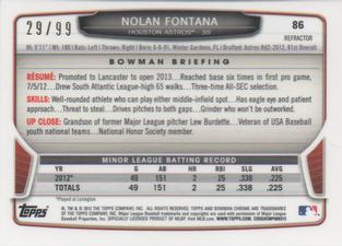 2013 Bowman Chrome Mini - Blue Refractors #86 Nolan Fontana Back