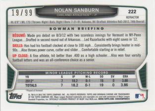 2013 Bowman Chrome Mini - Blue Refractors #222 Nolan Sanburn Back