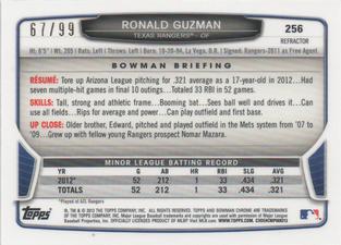 2013 Bowman Chrome Mini - Blue Refractors #256 Ronald Guzman Back