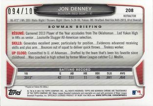 2013 Bowman Chrome Mini - X-fractors #208 Jon Denney Back