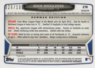 2013 Bowman Chrome Mini - X-fractors #278 Rock Shoulders Back