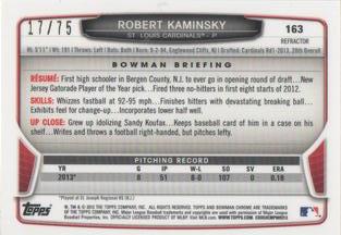 2013 Bowman Chrome Mini - Green Refractors #163 Robert Kaminsky Back