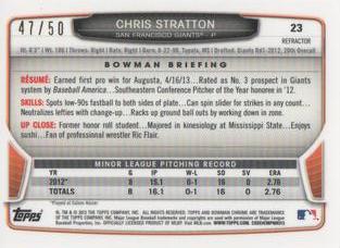 2013 Bowman Chrome Mini - Gold Refractors #23 Chris Stratton Back