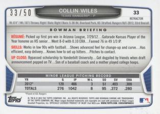 2013 Bowman Chrome Mini - Gold Refractors #33 Collin Wiles Back