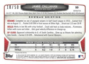 2013 Bowman Chrome Mini - Gold Refractors #99 Jamie Callahan Back