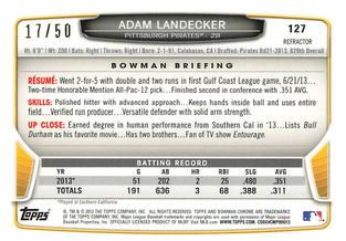 2013 Bowman Chrome Mini - Gold Refractors #127 Adam Landecker Back