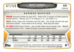 2013 Bowman Chrome Mini - Gold Refractors #226 Matt Curry Back
