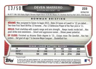 2013 Bowman Chrome Mini - Gold Refractors #233 Deven Marrero Back