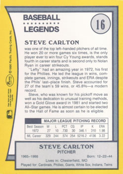 1990 Pacific Legends #16 Steve Carlton Back