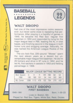 1990 Pacific Legends #22 Walt Dropo Back
