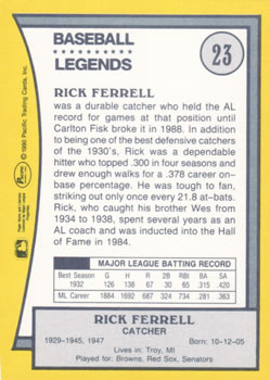 1990 Pacific Legends #23 Rick Ferrell Back