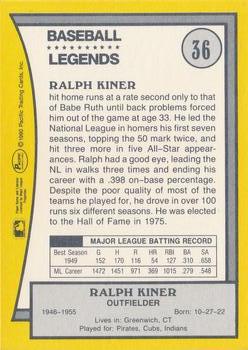 1990 Pacific Legends #36 Ralph Kiner Back