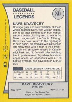 1990 Pacific Legends #80 Dave Dravecky Back