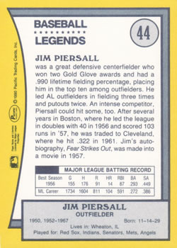 1990 Pacific Legends #44 Jim Piersall Back