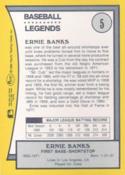 1990 Pacific Legends #5 Ernie Banks Back