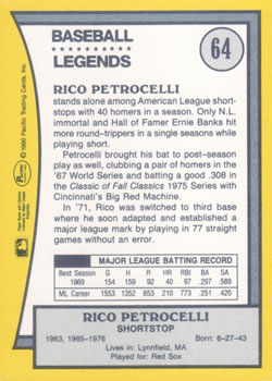 1990 Pacific Legends #64 Rico Petrocelli Back