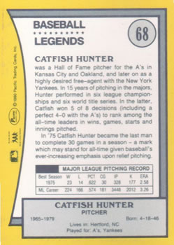 1990 Pacific Legends #68 Catfish Hunter Back
