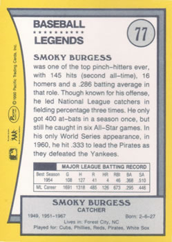 1990 Pacific Legends #77 Smoky Burgess Back