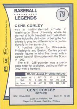 1990 Pacific Legends #79 Gene Conley Back