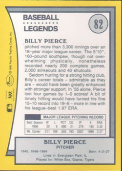 1990 Pacific Legends #82 Billy Pierce Back