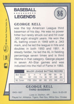 1990 Pacific Legends #86 George Kell Back