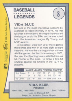 1990 Pacific Legends #8 Vida Blue Back