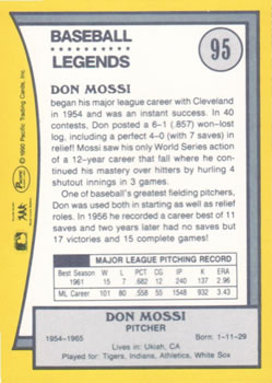 1990 Pacific Legends #95 Don Mossi Back