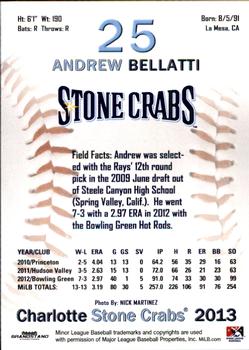 2013 Grandstand Charlotte Stone Crabs #3 Andrew Bellatti Back