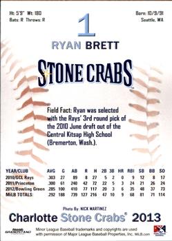 2013 Grandstand Charlotte Stone Crabs #4 Ryan Brett Back