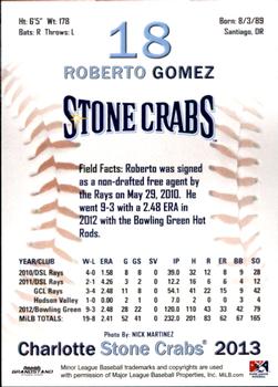 2013 Grandstand Charlotte Stone Crabs #11 Roberto Gomez Back