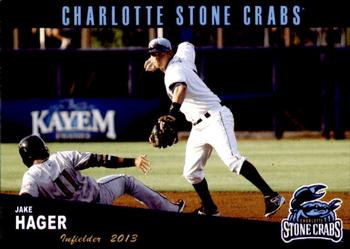 2013 Grandstand Charlotte Stone Crabs #13 Jake Hager Front