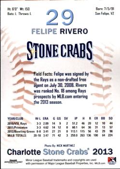 2013 Grandstand Charlotte Stone Crabs #25 Felipe Rivero Back