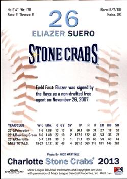 2013 Grandstand Charlotte Stone Crabs #28 Eliazer Suero Back