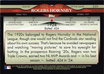 2009 Topps - Legends of the Game #LG9 Rogers Hornsby Back