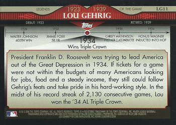 2009 Topps - Legends of the Game #LG11 Lou Gehrig Back