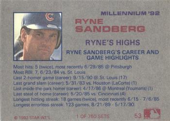 1992 Star Millennium #53 Ryne Sandberg Back