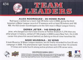 2009 Upper Deck #434 Alex Rodriguez / Derek Jeter / Mike Mussina Back