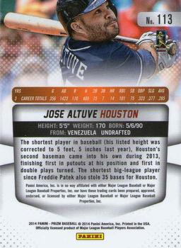 2014 Panini Prizm #113 Jose Altuve Back