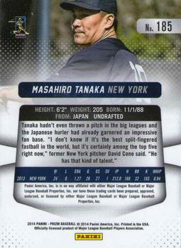 2014 Panini Prizm #185 Masahiro Tanaka Back