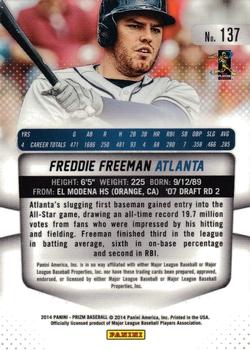 2014 Panini Prizm #137 Freddie Freeman Back
