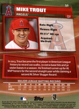 2014 Stadium Club #50 Mike Trout Back