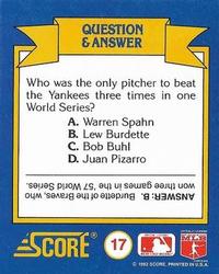 1991 Score Rookie & Traded - Magic Motion: World Series Trivia II #17 Q & A Card 17 Back