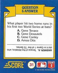 1991 Score Rookie & Traded - Magic Motion: World Series Trivia II #31 Q & A Card 31 Back