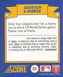 1991 Score Rookie & Traded - Magic Motion: World Series Trivia II #32 Q & A Card 32 Back