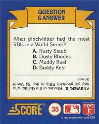 1991 Score Rookie & Traded - Magic Motion: World Series Trivia II #35 Q & A Card 35 Back