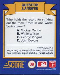 1991 Score Rookie & Traded - Magic Motion: World Series Trivia II #39 Q & A Card 39 Back