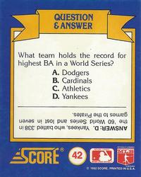 1991 Score Rookie & Traded - Magic Motion: World Series Trivia II #42 Q & A Card 42 Back
